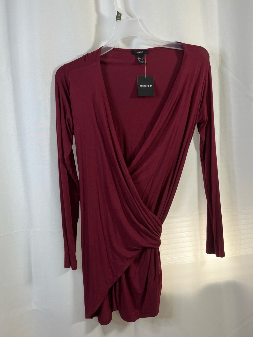 Forever 21 Women's  Burgundy Classic Knot Long Sleeve Dress Large NWT